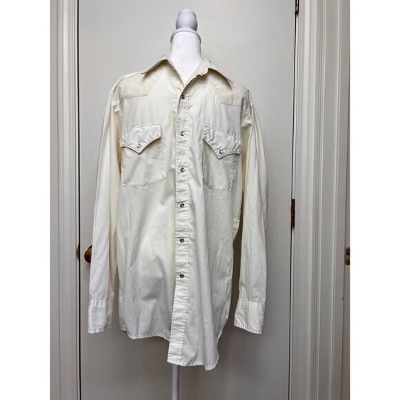 Vintage MWG Pearl Snap Western Shirt Rhinestone Cowboy M Small Long Sleeve Ivory - Picture 1 of 6